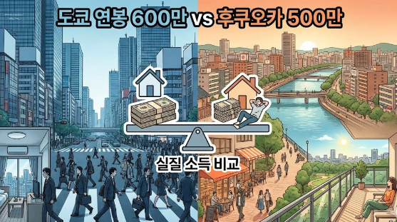 도쿄 연봉 600만 엔 vs 후쿠오카 500만 엔