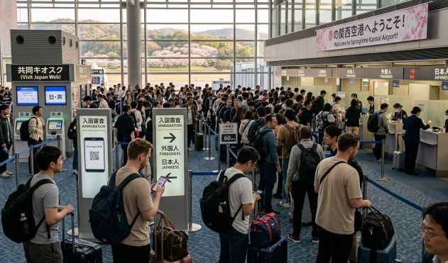 벚꽃철 간사이공항 입국심사